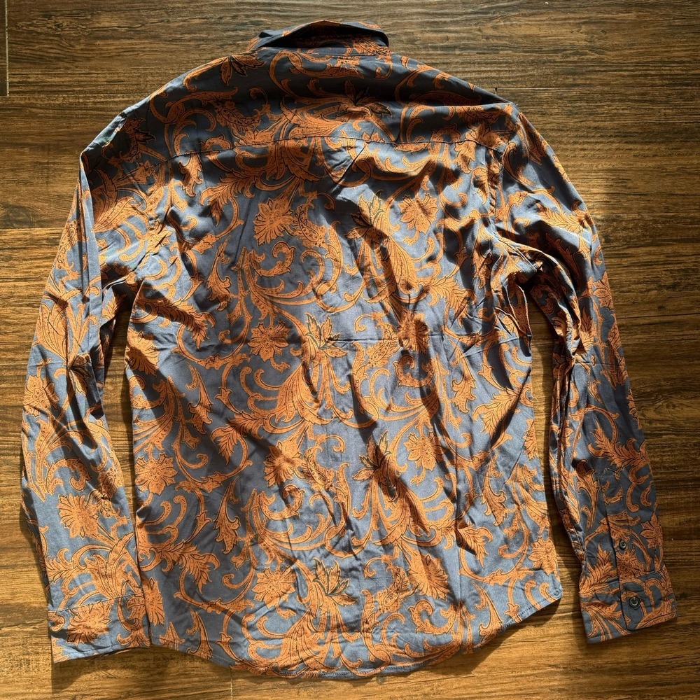 NWT MBX Men's Medium Western Floral Button Down Long Sleeve Shirt Stretch Rayon - Picture 3 of 6